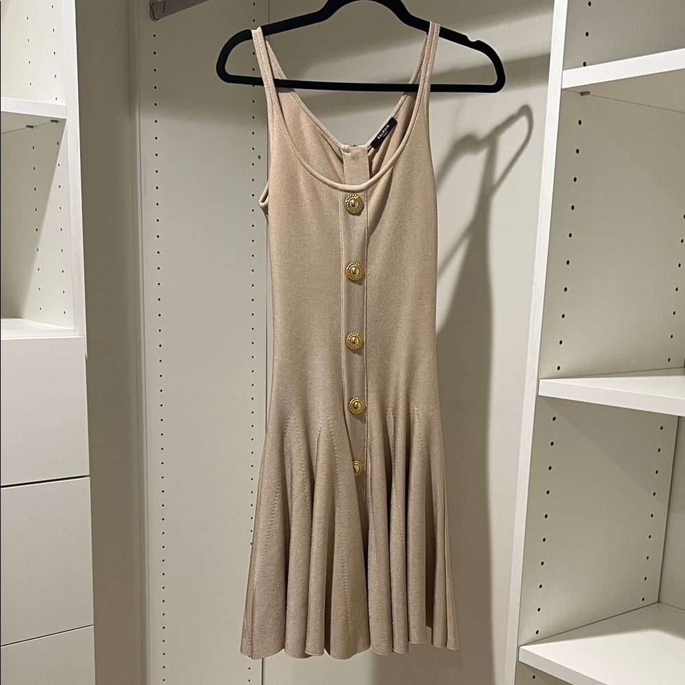 Balmain Beige Button-Front Mini Dress